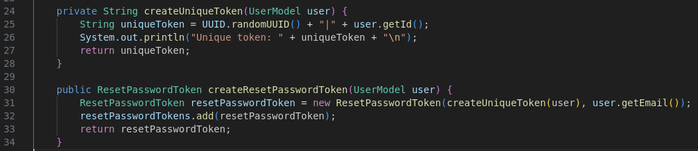 createResetPasswordToken function